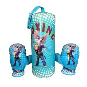 CHUCK E CHEESE Kids Boxing Rare Blue Set 13" Tight Foam Punching Bag and Gloves